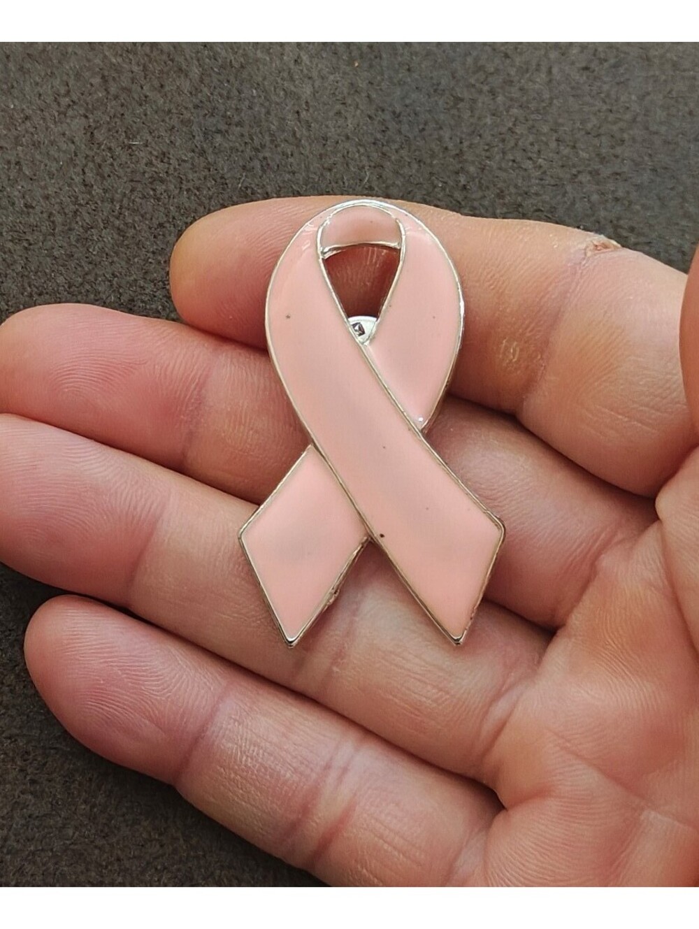 Pink Ribbon Breast Cancer Awareness Silver Tone Enamel Pin.